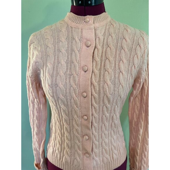 Vintage 50's Womens Peach Sears Virgin Wool Cable Knit Cardigan Sz Small - Picture 13 of 14